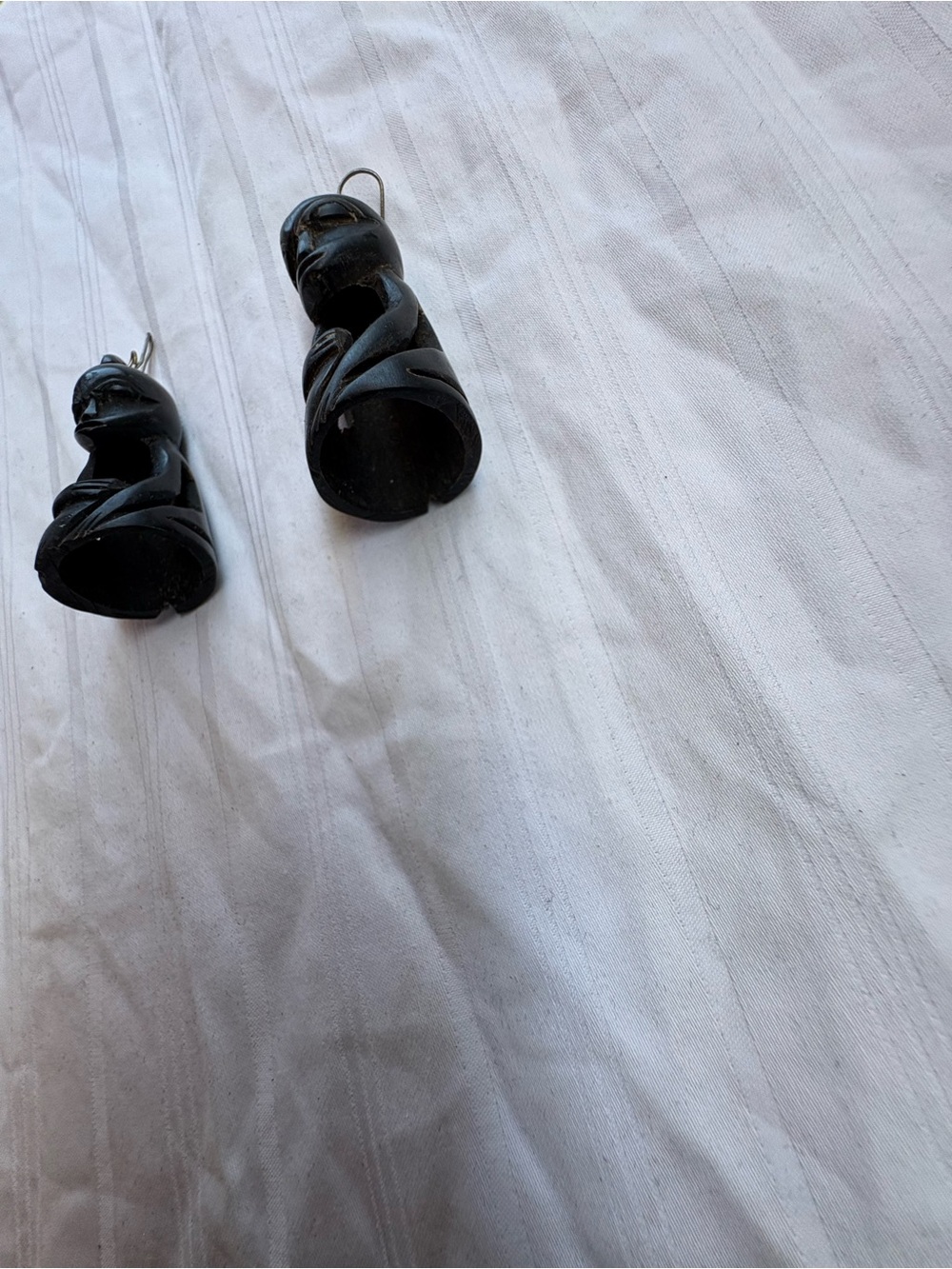 Black Carved Wood Drop Earrings
